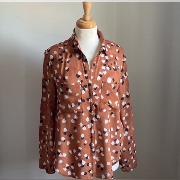 Cloth & Stone pattern button down long sleeve top. SZ Large - Picture 5 of 10